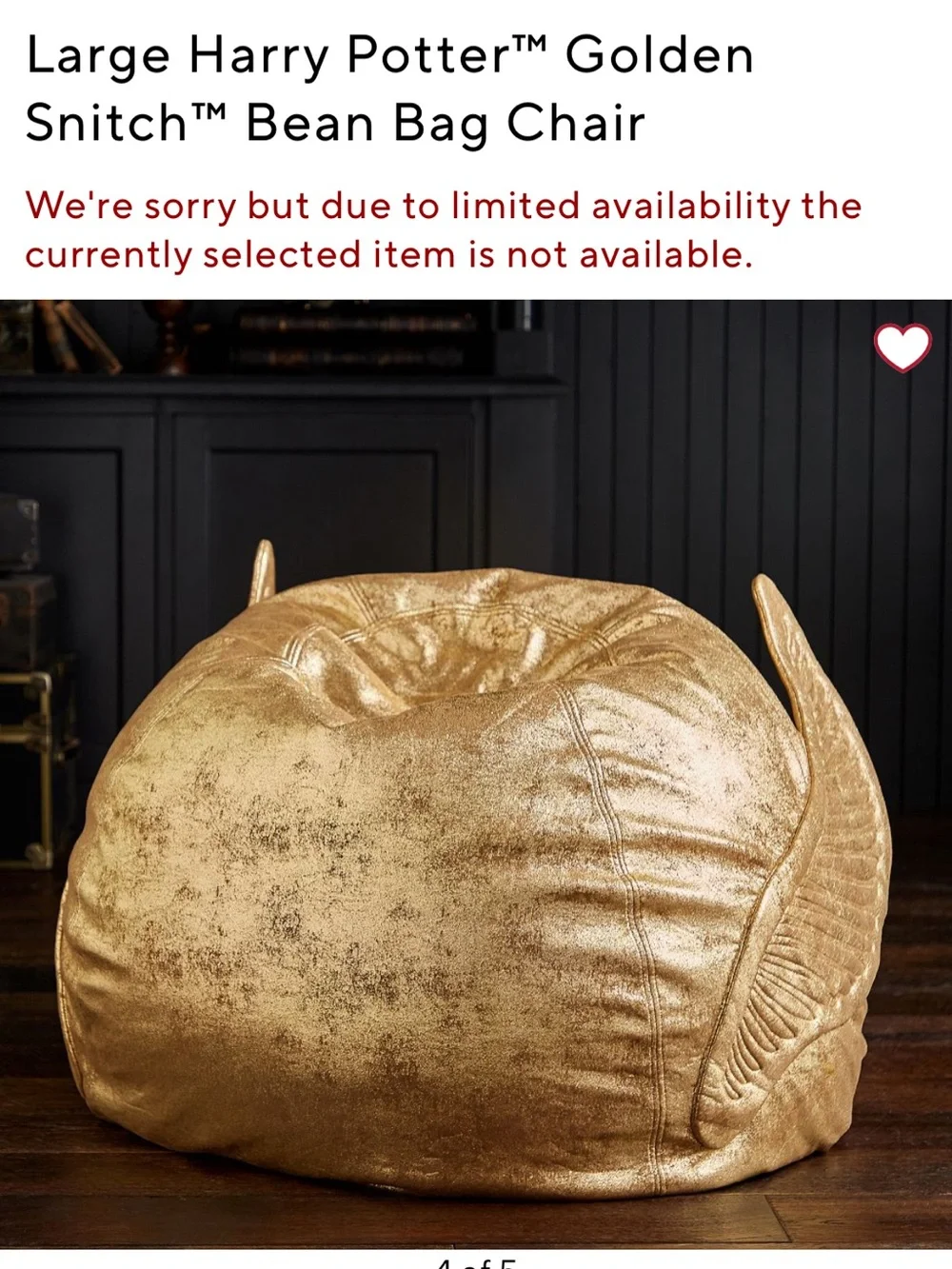 Pottery Barn Teen Metallic Golden snitch  Winged Bean Bag Chair